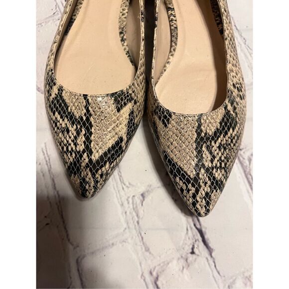 Cole Haan Size 6.5 Pointed Toe Ankle Strap Flats Snakeskin Print Neutral Spring - Picture 3 of 13
